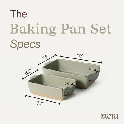 Mora Ceramic Set of 2 Baking Dishes For Casserole, Banana Bread, Brownies, Broiling, Roasting, and Baking. 7x11 in and Loaf Pans - Porcelain Serving Bakeware from Oven to Table. Freezer Safe - Thyme