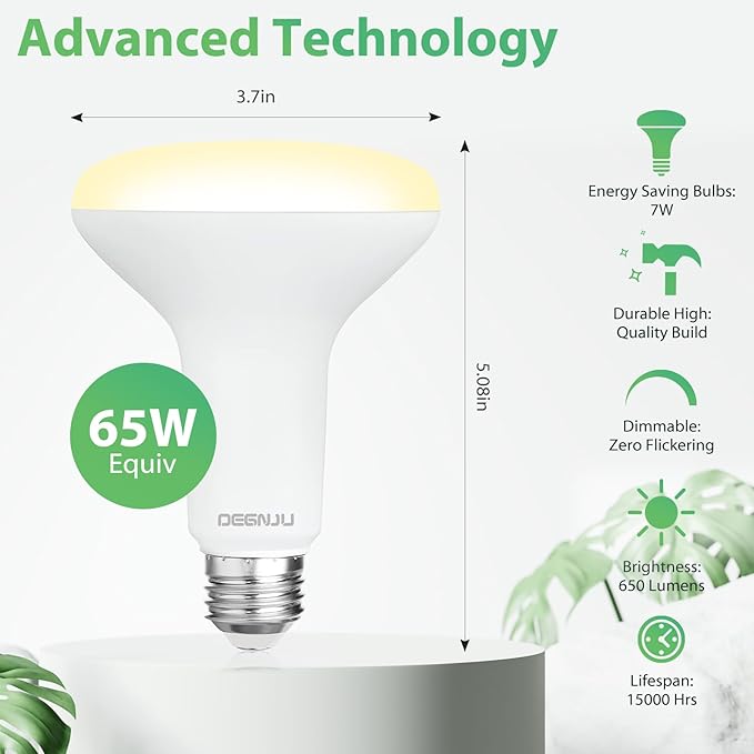 16 Pack BR30 LED Bulb, Dimmable Indoor Flood Lights 7W Equivalent 65W 2700K Soft White, CRI80, 650 LM, E26 Base, 15000 Lifetime Hours, Interior Energy Saving Recessed Light Bulb, Flicker-Free