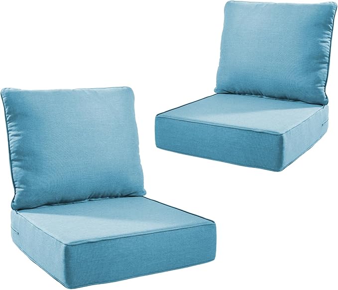 Outdoor Cushion Set for Furniture Patio Furniture, UV Resistant, Water Resistant - 6 Inch Thick Foam Garden Cushions– 22x24 Inch Patio Seat Covers for Chair/Sofa/Couch | Light Blue | 2-Pack |