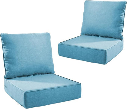 Outdoor Cushion Set for Furniture Patio Furniture, UV Resistant, Water Resistant - 6 Inch Thick Foam Garden Cushions– 22x24 Inch Patio Seat Covers for Chair/Sofa/Couch | Light Blue | 2-Pack |
