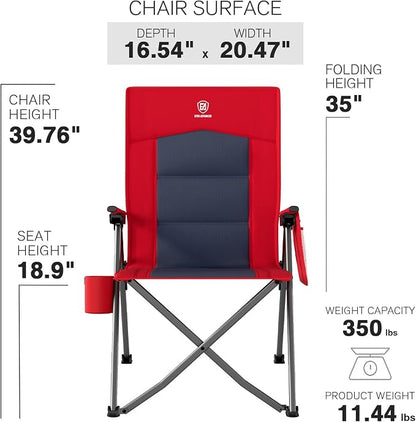 EVER ADVANCED Reclining Camping Chairs for Adult Lightweight, Folding Recliner Chair with Adjustable Back, 4-Level Lounge Chairs, Portable Lawn Chairs for Patio Balcony, Supports 350lbs Red