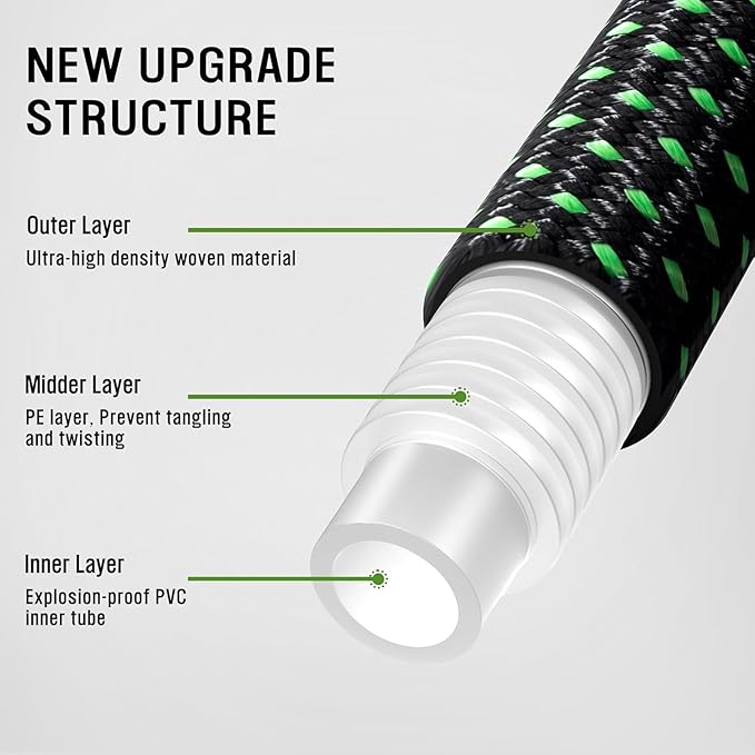 HBife 150ft Garden Hose, Non Expandable Garden Hose with 10 Function Sprayer Nozzle, Flexible Lightweight Water Hose for Yard, Lawn, Car Wash and Outdoor