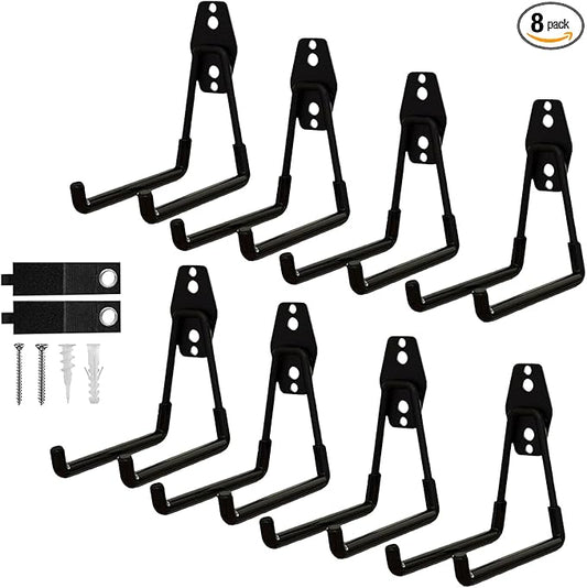 8 Pack Garage Hooks Heavy Duty with Anti-Slip Coating, Steel Utility Ladder Hooks for Hanging Garden Tools, Hoses, Ropes, Bikes and More (5.3in)