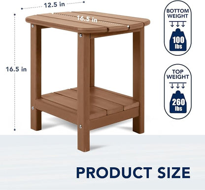 nalone Adirondack Side Table 16.5" Outdoor Side Table HDPE Plastic Double Adirondack End Table Small Table for Patio (Teak)