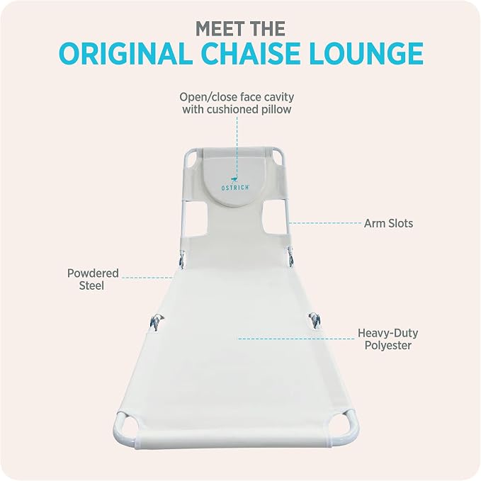 Ostrich 72 by 22 Inch Versatile Chaise Lounge Portable Reclining Lounger, Outdoor Patio, Beach, Lawn, Camping, or Pool Tanning Chair, White