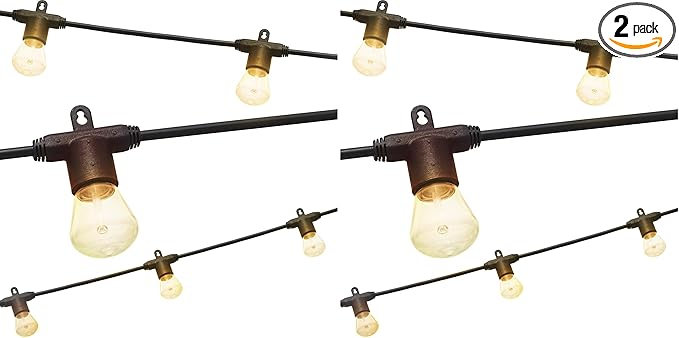 Enbrighten LED Bistro Outdoor String Lights, 24ft, 12 Shatter Resistant Lifetime Bulbs, 2200K Warm White, Weather Resistant, Indoor/Outdoor, Porch, Patio, 38356 | (Pack of 2)
