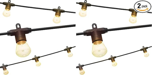 Enbrighten LED Bistro Outdoor String Lights, 24ft, 12 Shatter Resistant Lifetime Bulbs, 2200K Warm White, Weather Resistant, Indoor/Outdoor, Porch, Patio, 38356 | (Pack of 2)
