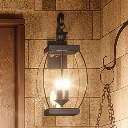Urban Ambiance Luxury Colonial Outdoor Wall Light, Large Size: 22.5" H x 9" W, with Transitional Style Elements, Bowed Design, Gorgeous Dark Medieval Bronze Finish and Beveled Glass, UQL1172