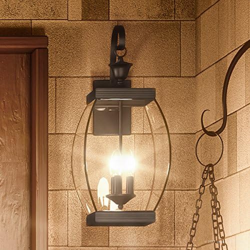 Urban Ambiance Luxury Colonial Outdoor Wall Light, Large Size: 22.5" H x 9" W, with Transitional Style Elements, Bowed Design, Gorgeous Dark Medieval Bronze Finish and Beveled Glass, UQL1172