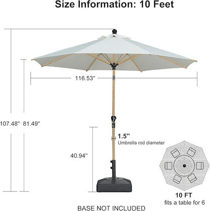 PURPLE LEAF 10 Feet Patio Umbrella Outdoor Table Umbrella Aluminum Round Market Umbrella with Push Button Tilt & 8 Sturdy Ribs and Crank Commercial Sun Umbrella for Garden Patio Balcony, Cream