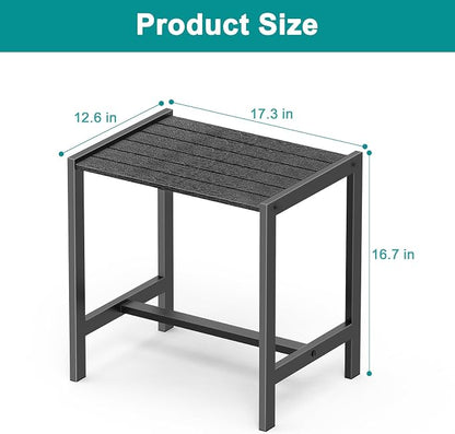 Small Outdoor Table Black Patio Side Table with Storage, Square Metal Porch End Table, Weather Resistant Adirondack Side Table for Pool, Balcony and Backyard
