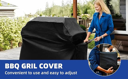BBQ Gas Grill Cover for Outdoor, Anti-UV, Rip-Proof, 600D Oxford Fade Resistant Material, Barbecue Cover with Hook and Loop Straps & Adjustable Hem Drawstring (Black, 72”x26”x51”)
