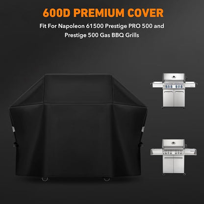 Heavy Duty Grill Cover Fit for Napoleon 61500 Prestige PRO 500 and Prestige 500 Gas BBQ Grills,All Weather Protection Waterproof Cover Black