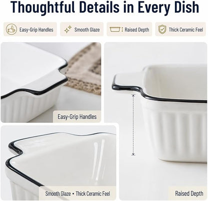 12 Oz Casserole Dish, Ceramic Baking Dishes Sets of 4, Small Casserole Dish with Handle, Porcelain Bakeware Sets, 5" Rectangular Baking Serving Dish for Casserole, Cakes, Dishwasher Oven Safe