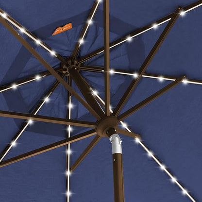 EliteShade USA 10-Year-Non-Fading Solar 9ft Market Umbrella with 80 LED Lights Patio Umbrellas Outdoor Table Umbrella with Ventilation, Navy Blue