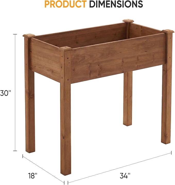 NEWBULIG Raised Garden Bed with Legs 34x18x30in,Elevated Wood Planter Box Stand for Outdoors Garden Balcony Courtyard, Natural Wood 400 Pound Capacity, for Planting Herbs Flowers Vegetables, Brown