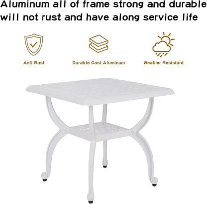 YKSY&YKSY Jardin DE Centennial Cast Aluminum Outdoor Side Table,Anti-Rust Outdoor End Table,Patio Coffee Bistro Table for Indoor,Garden,Porch,Balcony(Square White) 1