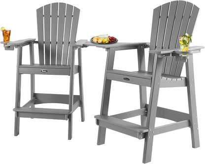 FUNBERRY Tall Adirondack Chairs Set of 2 with Removable Connecting Table, All Weather High Top Balcony Chair with Cup Holders