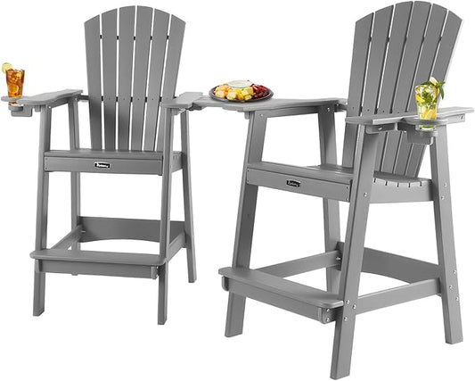 FUNBERRY Tall Adirondack Chairs Set of 2 with Removable Connecting Table, All Weather High Top Balcony Chair with Cup Holders