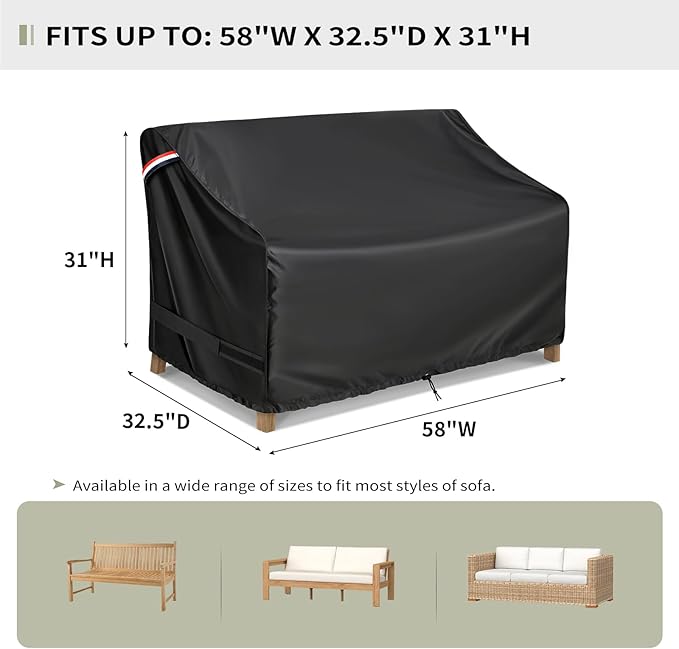 KylinLucky Outdoor Patio Sofa Cover fit 58 x 32.5 x 31 inch, 57 x 31.5, 56 x 31 Waterproof Weatherproof Heavy Duty 420D Garden Furniture Cover for Outside Sofa Couch