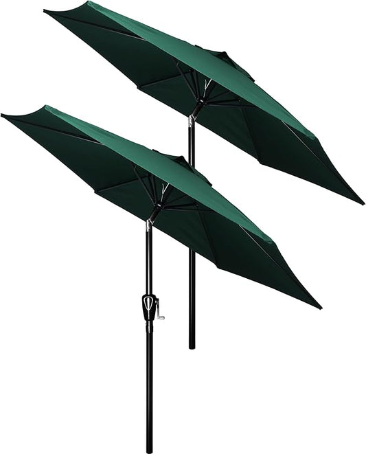 Simple Deluxe 2 Pack 7.5' Patio Umbrella Outdoor Table Market Yard Umbrella with 6 Sturdy Ribs for Backyard, Pool, Garden, Deck, Green