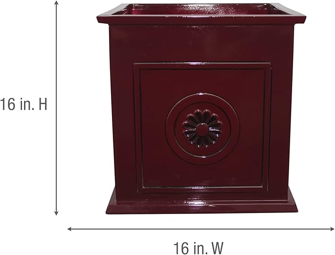 Southern Patio Colony 16 Inch Square Resin Ceramic Indoor Outdoor Garden Box Planter Pot for Flowers, Herbs, Vegetables, and Plants, Oxblood Red