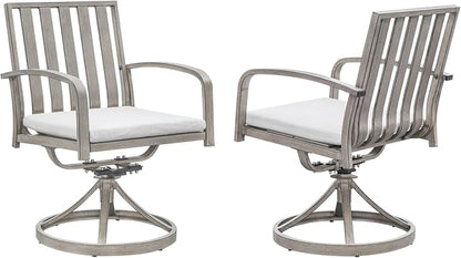 Aluminum Patio Dining Chairs Set of 2, 360°Swivel Outdoor Dining Chairs with Washable Cushions, Deep Seating Swivel Chairs Patio Furniture Set for Deck, Balcony, Garden, Poolside, Limed Oak