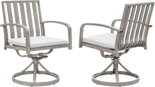Aluminum Patio Dining Chairs Set of 2, 360°Swivel Outdoor Dining Chairs with Washable Cushions, Deep Seating Swivel Chairs Patio Furniture Set for Deck, Balcony, Garden, Poolside, Limed Oak