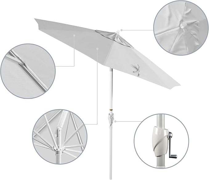 California Umbrella 7.5' Rd Aluminum Patio Umbrella, Crank Lift, Auto Tilt, White Finish