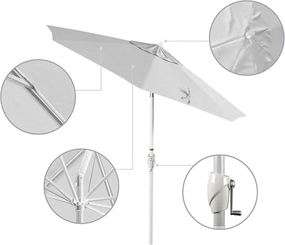 California Umbrella 7.5' Rd Aluminum Patio Umbrella, Crank Lift, Auto Tilt, White Finish