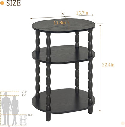 MaxSmeo Black Side Table, 3-Tier Small Oval End Table, Modern Night Stand Wood Accent Table for Living Room, Bedroom, Black