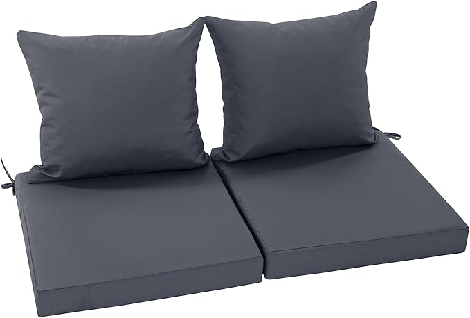 Patio Chair Cushions Set of 2, Water Resistant Backrest Pillow and Seat Cushion Set for Outdoor Furniture, Sectional Sofa Cushion Replacments, 24 x 24 Inch, Dark Grey