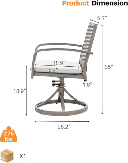 Aluminum Patio Dining Chairs Set of 2, 360°Swivel Outdoor Dining Chairs with Washable Cushions, Deep Seating Swivel Chairs Patio Furniture Set for Deck, Balcony, Garden, Poolside, Limed Oak