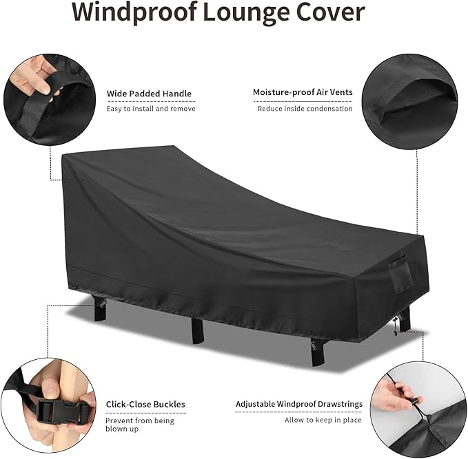 PureFit Outdoor Chaise Lounge Cover, Lounge Chair Covers Waterproof Patio Furniture Lounge Chair Cover, UV Resistant & Weatherproof, 1 Pack, 78"L x 35.5"W x 33"H Inches, Black