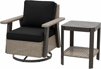 EAGLE PEAK Classic Wicker Patio Bistro Set of 2, Outdoor Patio Furniture with 360° Swivel Rocker Chair and Side Table, Lounge Set for Porch, Deck, or Balcony, Beige/Black