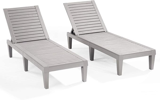 Nestl Patio Chairs - Grey Chaise Lounge Chair Outdoor, 5-Position Adjustable Sun Tanning Chair, Waterproof Pool Lounge Chairs Set of 2, Reclining Lawn Chair, Lightweight Outdoor Lounge Chairs