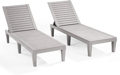 Nestl Patio Chairs - Grey Chaise Lounge Chair Outdoor, 5-Position Adjustable Sun Tanning Chair, Waterproof Pool Lounge Chairs Set of 2, Reclining Lawn Chair, Lightweight Outdoor Lounge Chairs