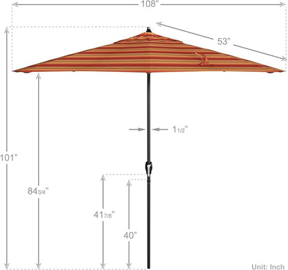 California Umbrella 9' Rd Aluminum Patio Umbrella, Crank Lift, Auto Tilt, Black Finish, Sunbrella Astoria Sunset