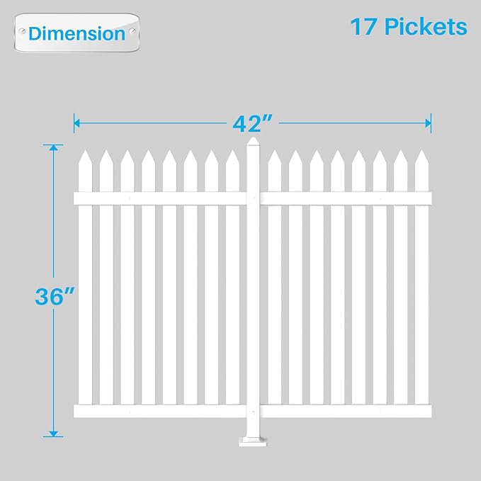 Patio 7 Sets Vinyl Picket Fence Panels 36" H x 84" W White PVC Decorative Fence for Front Yard Porch Patio Deck Pool Air Conditioner Fence Safety Dog Fence (34 Pickets, Straight)