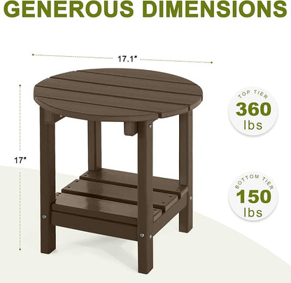 Adirondack Outdoor Side Tables, 2-Tier Round Outdoor Table, Weather Resistant HDPE Patio End Table for Garden, Lawn, Pool, Beach, Porch, Deck, Backyard - Dark Brown