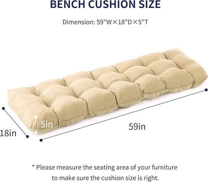 IPYNBAP Outdoor Bench Cushion, 59x18x5 Inch, Waterproof Bench Cushion for Outdoor/Indoor Furniture, Tufted Patio Bench Seat Cushion, Fade Resistant Outdoor Cushions for Porch Swing Couch, Beige