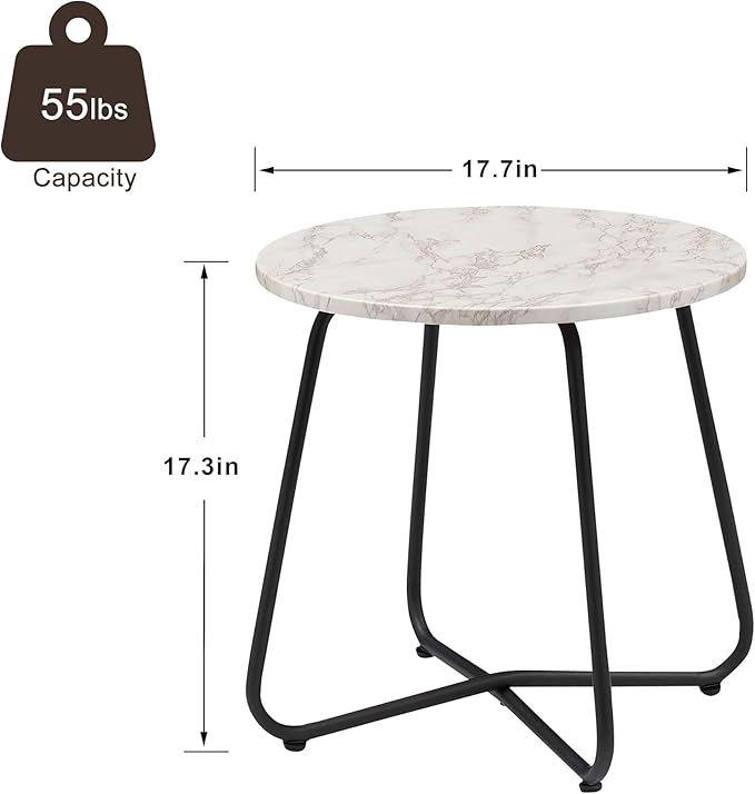 VECELO Patio Outdoor Side Snack Table,Small Round Anti-Rust Metal Style Desk for Garden Balcony,Yard,Living Room