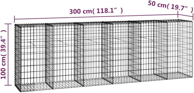 Galvanized Steel Gabion Wall with Covers, Gabion Mesh Wire Wall Panel Galvanized Steel Garden Stone Wire Basket Fencing Patio Decorative Fence, 118"x19.7"x39.4",-190