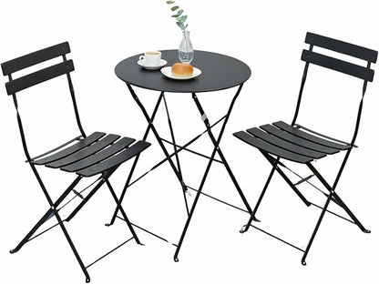 Indoor/Outdoor 3-Piece Foldable Bistro Set, Folding Outdoor Patio Furniture Sets, 2 Chairs and 1 Table, Weather-Resistant Outdoor/Indoor Conversation Set for Patio, Yellow, Black, US001