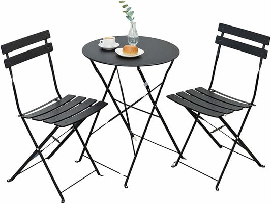 Indoor/Outdoor 3-Piece Foldable Bistro Set, Folding Outdoor Patio Furniture Sets, 2 Chairs and 1 Table, Weather-Resistant Outdoor/Indoor Conversation Set for Patio, Yellow, Black, US001