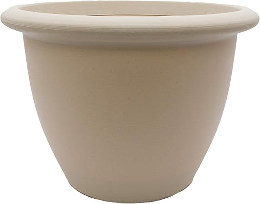 The HC Companies Sevilla Flower Planters - Durable Outdoor & Indoor Planter - Round Lightweight Self Watering Plant Pots for Herbs & More (14" Cottage Stone, Pack of 1)
