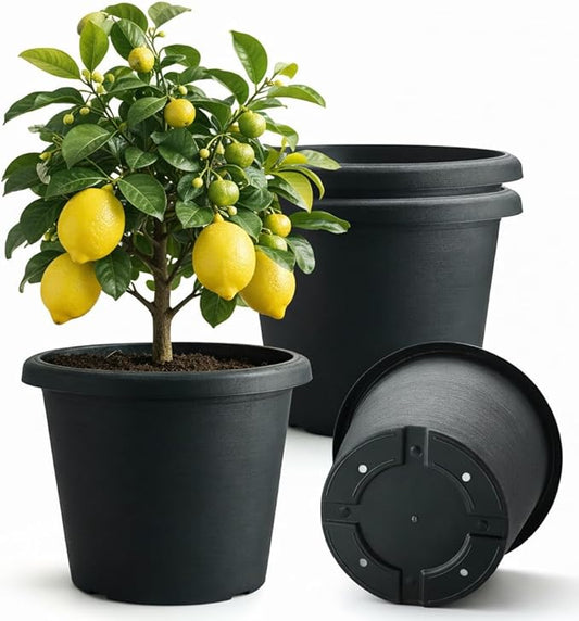 4 Pack 16 Inch Large Planters, Plastic Heavy-Duty Plant Pots with Drainage Holes - Flower Pots for Indoor & Outdoor Plants - 30L Capacity, 16" Dia & 12" Tall, Cement Textured Patio Garden Containers
