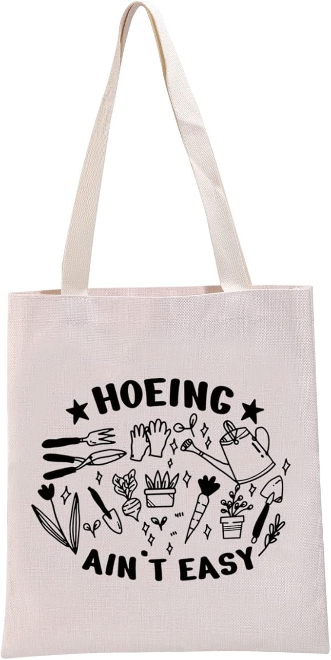 G2TUP Gardener Gift Hoeing Ain’t Easy Reusable Canvas Tote Bag Garden Lover Gift Gardening Shopping Handbag Bag