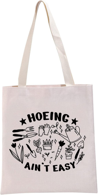 G2TUP Gardener Gift Hoeing Ain’t Easy Reusable Canvas Tote Bag Garden Lover Gift Gardening Shopping Handbag Bag