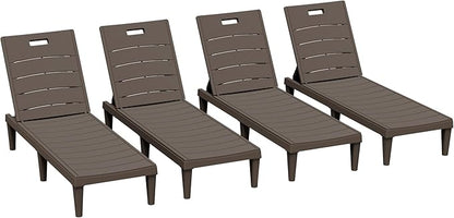 Greesum Outdoor Chaise Lounge Chairs Set of 4 with 5-Position Adjustable Backrest, Waterproof PP Sun Chaise Loungers for Garden Pool Beach Patio Deck Sunbathing, Brown